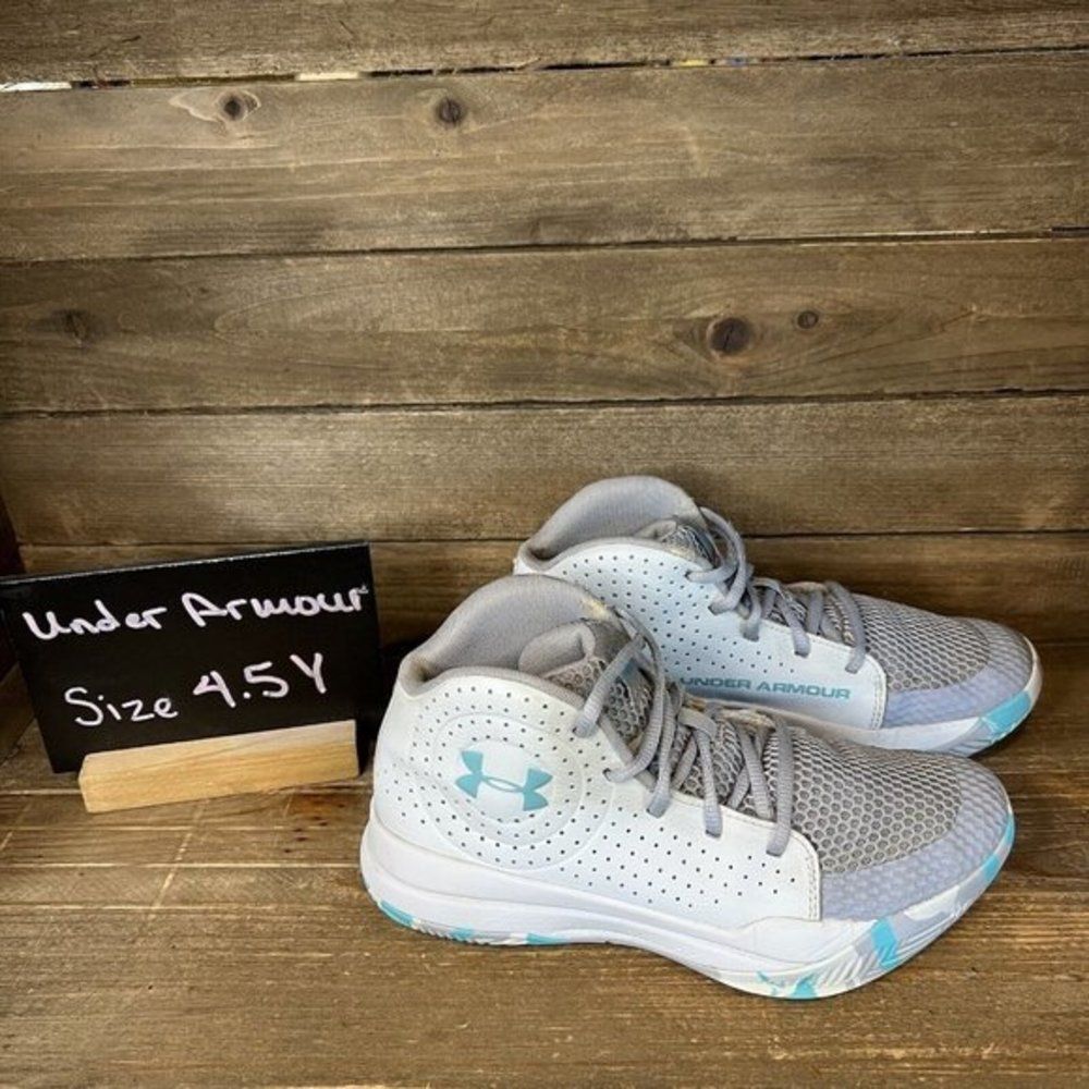 Childerns Big Kids Under Armour Jet 21 Gray Basketball Shoes Sneakers Size 4.5 Y
